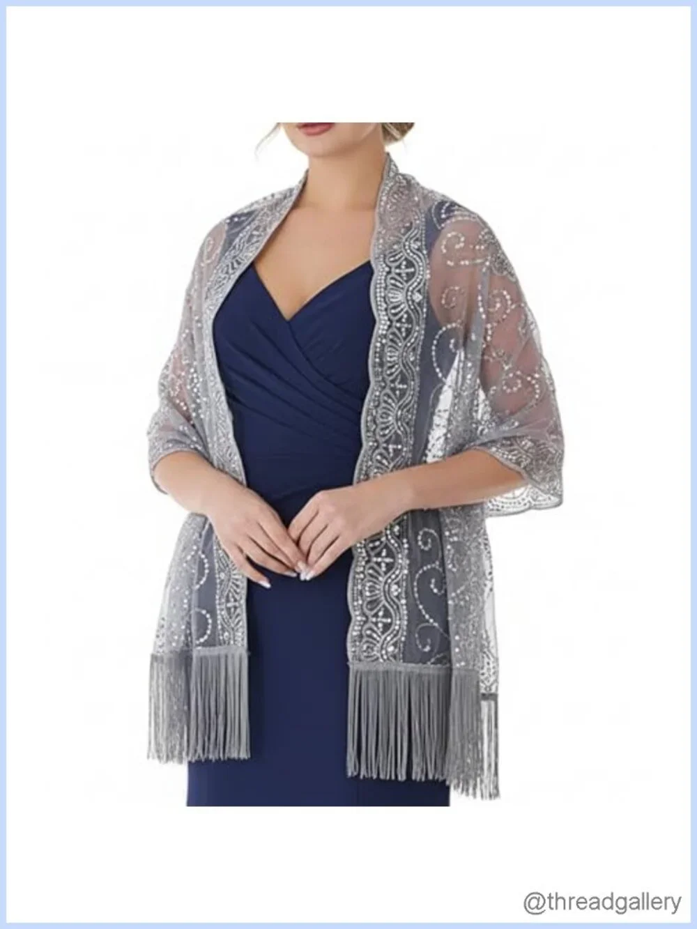 Evening Scarf Shawl Floral Sequin Dress Wrap Tassel Formal Party Cover Up